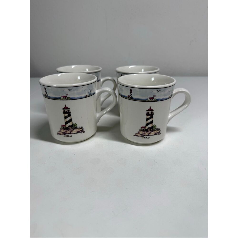Set of 4 Totally Today Coastal Lighthouse Mugs 8oz.